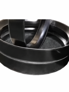 Close-up of overlapping graphite self-sealing rings from an IKSONIC supplier, with the original cropped edges retained.