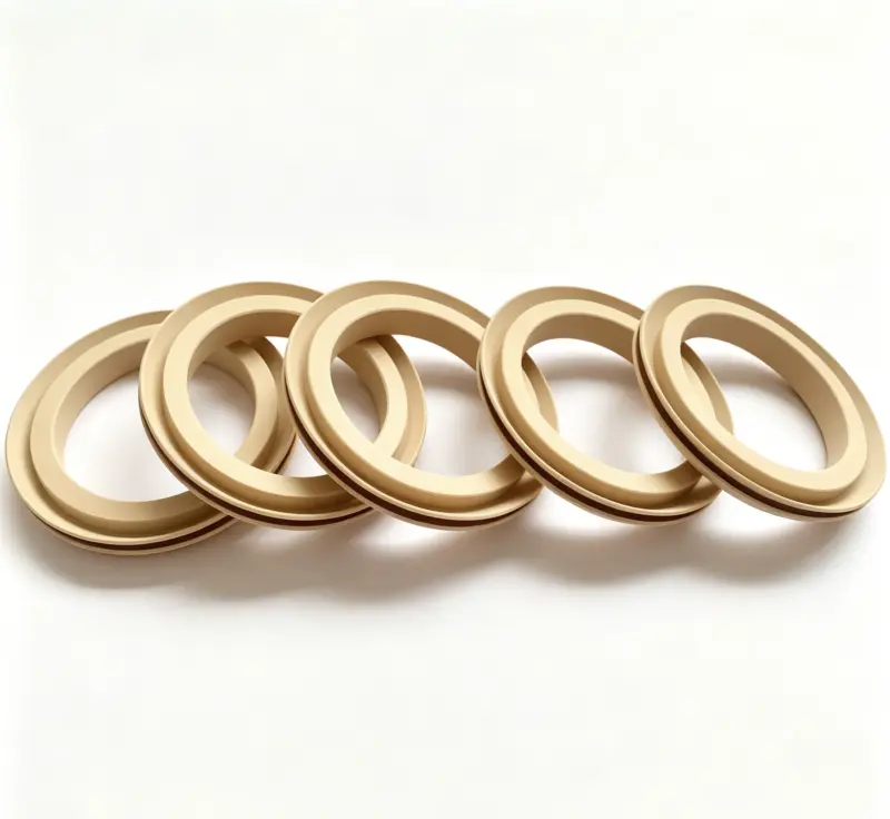 iksonic-supplier-ptfe-filling-machine-piston-seals-group PTFE filling machine piston seals arranged in an overlapping row; supplied by IKSONIC in China
