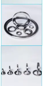 IKSONIC stainless-steel PTFE oil seals shown in two panels: an assortment above and five pairs displaying front and side profiles below.
