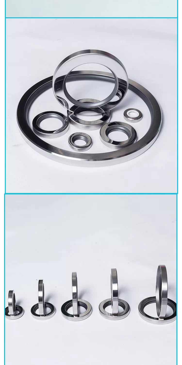 Supplier photo panels showing a stainless-steel oil-seal assortment above five pairs arranged to show front and side profiles, supplied by IKSONIC in China.