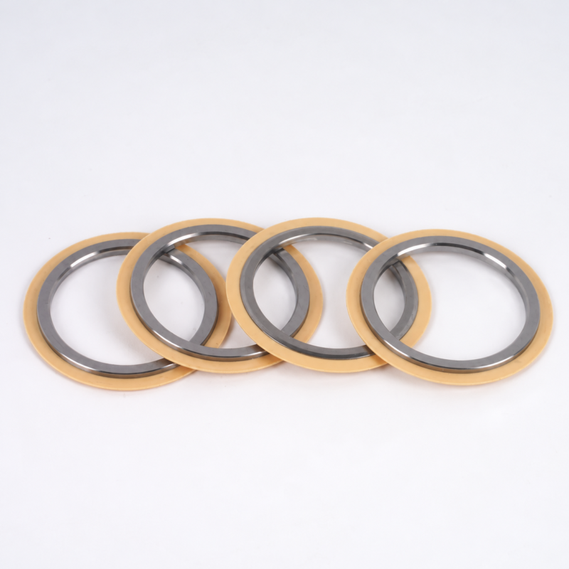 Four vacuum pump shaft seal rings with dark gray inner lips and gold-colored outer lips, shown in a slightly staggered overlapping row; supplied by IKSONIC in China.