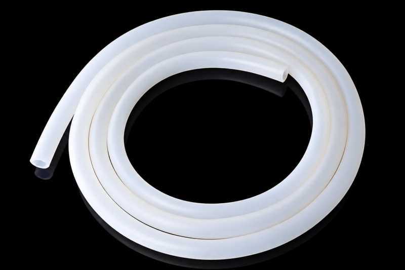 Small coil of translucent IKSONIC silicone tubing with two visible cut ends.