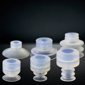 Six IKSONIC vacuum suction cups showing different profiles and orientations.