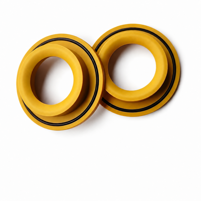 Two yellow VS-26 replacement seals with black rings and raised inner lips, overlapping side by side, IKSONIC supplier photo, reference 11069167.