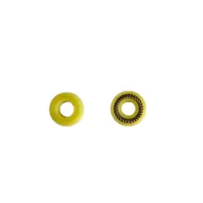 Front and reverse views of a yellow canted-spring dispensing seal, IKSONIC product detail.