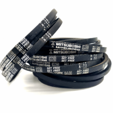 Stacked black V-belts carrying white Mitsuboshi markings.